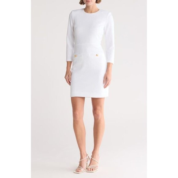 NWOT Veronica Beard White Channing Long Sleeve Sheath Dress SIZE 0 - Picture 1 of 6